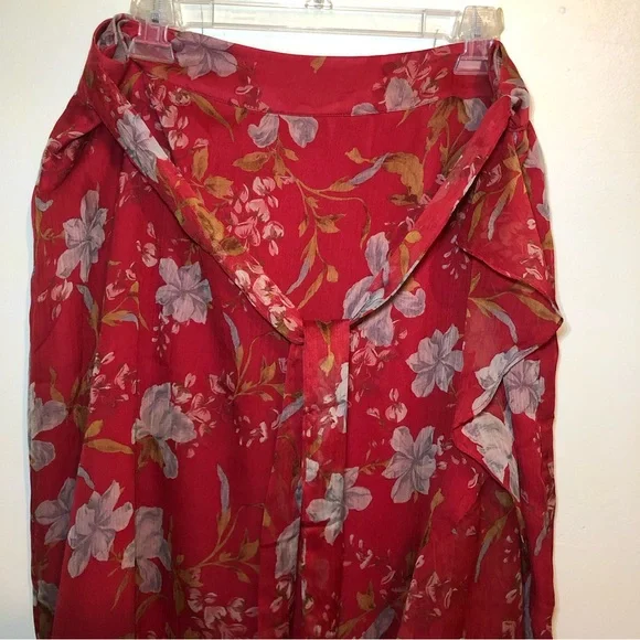 Vince Camuto Floral Wrap Midi/Maxi Skirt in Red; size 14W. - Picture 3 of 6